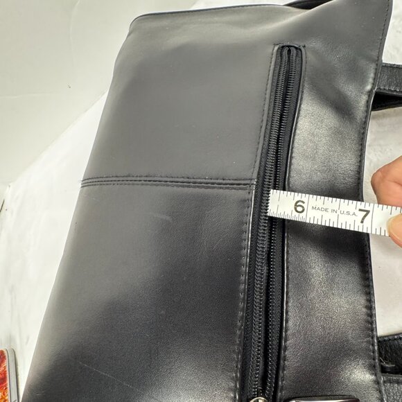 Apostrophe 13.5" Black Purse Structured Genuine Leather Gun Black Hardware Chic - Picture 10 of 16